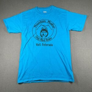 Mountain Musher Dog Sled Rides Tee Small Vail Colorado‎ Blue Hanes Beefy T Shirt